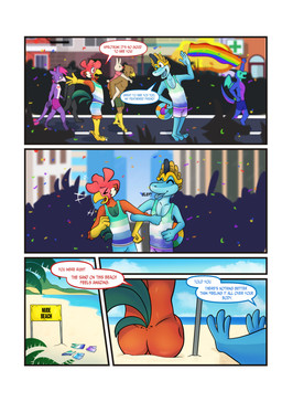 anthro duo lgbt_pride male male/male nude text zaryuzu_73 lgbt_pride_month fern_(zaryuzu_73) spectrum avian bird chicken galliform phasianid absurd_res comic digital_media_(artwork) english_text hi_res