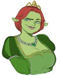 blue_eyes braided_hair breasts cleavage clothed clothing crown female green_body green_clothing hair headgear heart_symbol jewelry looking_at_viewer necklace not_furry overweight overweight_female overweight_humanoid red_hair smile solo tiara lightsource dreamworks shrek_(series) princess_fiona humanoid ogre 2025