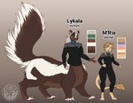 anthro barefoot black_body black_fur bottomless breasts clothed clothing digitigrade duo feet female fluffy fluffy_tail fur green_eyes grey_hair hair male purple_eyes starfleet_uniform tail tail_tuft tuft thecatnamedfish chakona_space star_trek lykala_(thecatnamedfish) m'ria_(thecatnamedfish) caitian felid mammal mammal_taur mephitid mephitid_taur skunk skunk_taur taur 2024 digital_media_(artwork) hi_res model_sheet