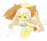 :o anthro bra clothed clothing female fur green_eyes hair open_mouth panties solo underwear white_hair yellow_body yellow_fur young young_anthro young_female deaic canid canine fox mammal hi_res