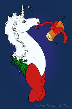 ambiguous_gender bow_(feature) brown_eyes feral fur hair holidays horn log mistletoe plant simple_background solo transparent_background unicorn_horn white_body white_fur white_hair wood wreath cybercorn_entropic christmas mythology yule-nicorn equid equine mammal mythological_creature mythological_equine unicorn 2020 2:3 alpha_channel