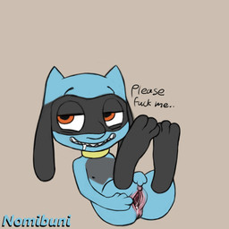 anthro aroused demanding feet female foot_focus genitals paws profanity sex smug_face soles solo spread_vulva spreading text toes vulva nomibuni nintendo pokemon generation_4_pokemon pokemon_(species) riolu 1:1 english_text hi_res