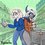 anthro duo shopping shopping_cart sipping trading_card fiyawerks nintendo pokemon absol bear generation_3_pokemon giant_panda mammal pokemon_(species) 1:1 absurd_res hi_res trans_(lore)