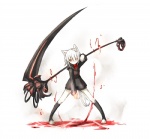 female hair looking_at_viewer melee_weapon polearm scythe short_hair simple_background solo tail weapon white_background sakuto_kazanami saku_(sakuto_kazanami) animal_humanoid humanoid mammal hi_res