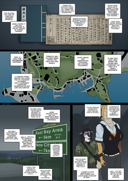 anthro book chest_tuft clothing collared_shirt duo ear_piercing female furgonomic_piercing furgonomics hair horn landscape long_hair male map piercing road script shirt sign size_difference sling_bag snake_hood snake_hood_piercing text topwear tuft litehase bovid caprine cobra goat mammal reptile scalie snake comic english_text hi_res