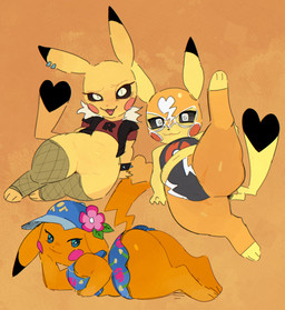 anthro big_butt black_nose black_sclera black_tail bottomless butt camel_toe clothed clothing cosplay_pikachu_(costume) crotch_lines female fingers fur genitals looking_at_viewer lying multicolored_tail on_front on_ground open_mouth open_smile pose presenting_camel_toe presenting_crotch raised_foot rear_view shortstack shortstack_female simple_background smile solo spread_legs spreading tail thick_thighs tongue vulva wide_hips yellow_body yellow_eyes yellow_fur yellow_tail goonie-san nintendo pokemon ms._wavychu pikachu_libre rocketchu generation_1_pokemon mammal pikachu pokemon_(species) rodent hi_res pinup