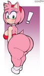 anthro big_breasts big_butt black_nose blush bodily_fluids bottom_heavy bottomless bottomless_anthro bottomless_female breasts butt clothed clothing exclamation_point female female_anthro footwear green_eyes hair huge_butt huge_hips huge_thighs looking_aside pink_body pink_hair pink_skin pink_tail red_clothing red_hairband red_topwear side_view simple_background socks solo standing sweat tail thick_thighs topwear white_background white_clothing white_footwear white_socks wide_hips dongitos sega sonic_the_hedgehog_(series) amy_rose eulipotyphlan hedgehog mammal 2022 absurd_res full-length_portrait hi_res portrait signature