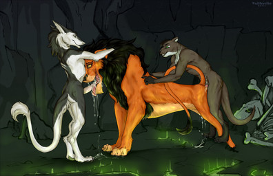 anal anal_penetration anthro anthro_on_feral anthro_penetrating anthro_penetrating_feral bestiality bodily_fluids cum doggystyle face_fucking fellatio feral feral_penetrated from_behind_position genital_fluids genitals group irrumatio larger_feral larger_male larger_penetrated male male/male male_anthro male_feral oral penetration penile penis penis_in_mouth sex size_difference smaller_anthro smaller_male sucking tongue tongue_out trio valiberite zafara_(artist) disney the_lion_king scar_(the_lion_king) felid lion mammal pantherine sergal