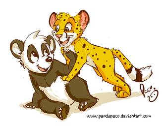 anthro black_body black_fur black_nose duo featureless_crotch front_view fur glistening glistening_eyes glistening_nose green_eyes happy head_tuft logo male male_anthro markings nude open_mouth open_smile pink_nose pink_tongue playful side_view simple_background sitting smile spots spotted_arms spotted_legs spotted_markings spotted_tail striped_markings striped_tail stripes tail tail_markings text tongue tuft whiskers white_background white_body white_fur yellow_body yellow_fur young young_anthro young_male pandapaco parinton salmy bear cheetah felid feline giant_panda mammal 2016 artist_logo signature url