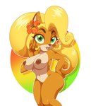 accessory anthro areola blonde_hair breasts butt eyeshadow featureless_crotch female flower flower_in_hair green_eyes hair hair_accessory lipstick looking_at_viewer makeup navel nipples nude plant solo scittykitty activision crash_bandicoot_(series) coco_bandicoot bandicoot mammal marsupial 2020 absurd_res hi_res signature