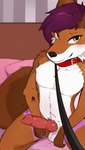 anthro bdsm collar first_person_view fur leash leash_pull leashing_pov magenta_hair male orange_body orange_fur petplay pink_body pink_fur roleplay skinny slightly_muscular solo yellow_eyes beanii canid canine fox hybrid mammal raccoon_dog tanuki absurd_res hi_res