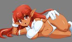 abs big_breasts blush bra breasts clothing curvy_figure eyebrows eyelashes female gloves grey_background hair hand_on_head hand_on_hip handwear huge_breasts humanoid_pointy_ears long_hair looking_at_viewer lying navel not_furry on_side open_mouth orange_body pointy_ears pose red_eyes red_hair simple_background solo sports_bra text thong under_boob underwear voluptuous white_bra white_clothing white_sports_bra white_thong white_underwear wide_hips thebrokencog galaxy_fight sunsoft roomi humanoid lutecian mammal 2018 hi_res url