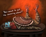 anthro feathers feet furniture holidays lying male on_front roleplay simple_background solo spotlight table talons toes yenocwolf birdtember thanksgiving avian bird galliform phasianid turkey 5:4 absurd_res hi_res