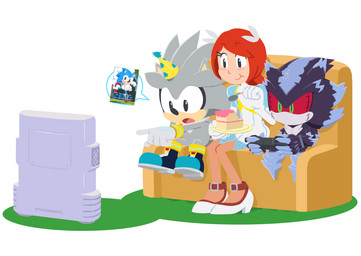 5_fingers anthro black_eyes black_nose cake clothing controller dark_body dark_fur dessert eating eating_food female fingers food fur furniture game_cartridge game_controller gaming gloves grey_body grey_fur group handwear hanging_out larger_female male playing_video_game pupils red_sclera relaxing sitting size_difference sofa trio white_clothing white_gloves white_handwear joeadok sega sonic_the_hedgehog_(series) mephiles_the_dark princess_elise_the_third silver_the_hedgehog sonic_the_hedgehog eulipotyphlan hedgehog human mammal cel_shading digital_drawing_(artwork) digital_media_(artwork) lineless shaded