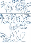 anthro ass_up dialogue duo female from_behind_position gossip male male/female nude scar sex simple_background speech_bubble tail text white_background unknown_artist ceph nytro_(fluff-kevlar) yuuri_(character) canid canine canis domestic_dog mammal blue_and_white comic english_text monochrome