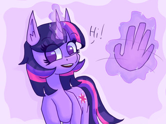 female feral gesture glowing glowing_horn horn looking_at_viewer magic magic_hands simple_background smile smiling_at_viewer solo telekinesis waving stephaniethecrepe friendship_is_magic hasbro my_little_pony mythology twilight_sparkle_(mlp) equid equine mammal mythological_creature mythological_equine unicorn absurd_res hi_res