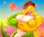 abstract_background absurd_res angry anthro barazoku biceps big_pecs big_penis blue_background blurred_background candy clio_clione clothed clothing cowboy cowboy_hat cowboy_hat_only crocodile crocodilian crocodylid crossed_arms dessert detailed flaccid food food_creature genitals glistening glistening_arms glistening_body glistening_eyebrows glistening_face glistening_genitalia glistening_nose glistening_pecs glistening_penis glistening_tail glistening_tongue glitch_productions green_tail gummigoo_(tadc) hat hat_only headgear headgear_only headwear headwear_only hi_res living_candy long_tail looking_at_viewer male manly mostly_nude muscular muscular_anthro muscular_male navel nude orange_background outside pecs penis pink_background portrait pose red_background red_tongue reptile scalie shadow simple_background solo spiked_tail spikes spikes_(anatomy) standing tail teeth the_amazing_digital_circus thick_penis thick_thighs tongue tongue_out triceps white_eyes yellow_background yellow_nose yellow_teeth