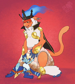 anthro big_diaper biped blush bodily_fluids cape clean_diaper clothing crown diaper diaper_humping duo excessive_feces fart feces feces_stain fur genital_fluids headgear huge_diaper hyper hyper_diaper hyper_feces male male/male motion_lines pooping rumbling_stomach soiled_diaper soiling soiling_diaper stained_diaper unclean_diaper urine urine_stain used_diaper using_diaper wet_diaper lexxypawz nintendo pokemon king_chance generation_4_pokemon infernape pokemon_(species) species_request 2026 animated digital_media_(artwork) short_playtime signature sound video