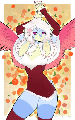 anthro clothing dress female hair long_ears pose profanity purple_eyes short_dress short_hair slim_anthro slim_female small_waist solo text wings conditional_dnp sadbitch lagomorph leporid mammal rabbit english_text hi_res pinup