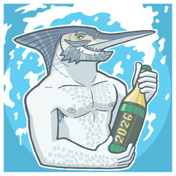 alcohol anthro areola arm_hair beard belly_hair beverage blue_background blue_body blue_eyes blue_fin body_hair border bottle champagne chest_hair container eyebrows eyewear facial_hair fin glasses grey_beard grey_eyebrows grey_facial_hair grey_mustache head_fin holding_bottle holding_container holding_object holidays looking_back male male_anthro mature_anthro mature_male multicolored_body mustache nipples non-mammal_nipples nude nude_anthro nude_male outline pesc simple_background small_glasses solo tan_body white_areola white_body white_border white_nipples white_outline wine_bottle snarkysardine new_year new_year_2026 atlantic_blue_marlin billfish blue_marlin fish istiophoriform marine marlin 2026 half-length_portrait hi_res portrait