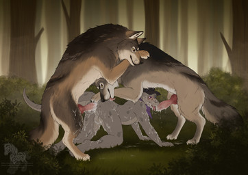 anal anal_penetration animal_genitalia animal_penis anthro anthro_on_feral anthro_penetrated anus balls bestiality blue_eyes blush bodily_fluids bukkake butt canine_genitalia canine_penis clothing cum cum_covered cum_drip cum_everywhere cum_in_ass cum_in_mouth cum_inside cum_on_body cum_on_face dripping erection feral feral_penetrating feral_penetrating_anthro fur genital_fluids genitals goggles_on_headwear grey_body group hat headgear headwear heterochromia interspecies knot knotted_penis leaking_cum magenta_eyes male male/male male_anthro male_feral male_penetrated male_penetrating male_penetrating_male messy neckwear nude open_mouth penetration penile penis sex size_difference smaller_penetrated smile tail text tongue trio fenn.perrox remy_(wulfer) canid canine canis kobold mammal reptile scalie wolf 2026 absurd_res digital_drawing_(artwork) digital_media_(artwork) hi_res url