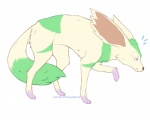 big_ears bodily_fluids feral fur green_body green_fur male nervous quadruped simple_background solo sweat sweatdrop tail tail_between_legs tan_body tan_fur text white_background electrikestorm bandai_namco tales_of_(series) tales_of_symphonia noishe canid canine canis domestic_dog mammal protozoan_(tales) 5:4 url