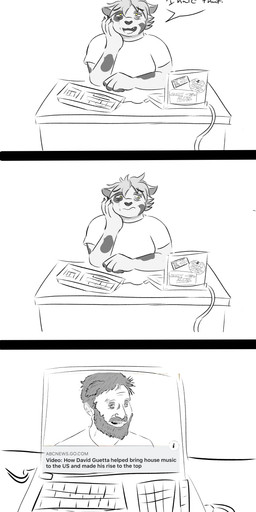 anthro computer electronics laptop male solo text lazy_ruby david_guetta roger_mello_(dynamitegrizzly) domestic_cat felid feline felis human mammal turkish_van absurd_res comic english_text hi_res url