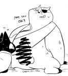 anthro anthro_on_anthro balls belly bodily_fluids duo erection eye_patch eyewear genitals male male/male overweight overweight_male penis sitting sweat text ueno_ebi_sen cartoon_network mao_mao:_heroes_of_pure_heart badgerclops sheriff_mao_mao_mao badger domestic_cat felid feline felis mammal mustelid musteline 2019 censored english_text monochrome