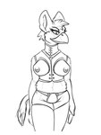 2023 3:4 adeer anthro areola avian bdsm beak biped breastless_clothing breasts clothing collar_shirt easy_access eyelashes female front_view fur greyscale gryphon hair ineffective_clothing jockstrap legwear looking_aside midriff monochrome mythological_avian mythological_creature mythology nipples portrait sleeveless_clothing sleeveless_shirt solo tail thigh_highs three-quarter_portrait underwear