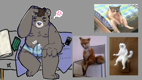 anthro brown_body brown_fur bulge clothing erection footwear fur male male/male simple_background socks solo tired underwear not_sbwzy_(artist) bear mammal 16:9 4k absurd_res hi_res meme widescreen