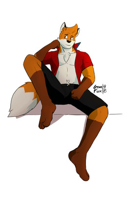 anthro barefoot bottomwear brown_eyes clothed clothing feet fluffy fluffy_chest male navel open_clothing open_shirt open_topwear shirt shorts sitting solo tail topwear vein veiny_feet conditional_dnp gearfox98 daniel_redfox_(gearfox98) canid canine fox mammal red_fox true_fox absurd_res digital_media_(artwork) hi_res