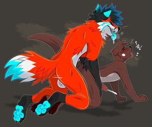 all_fours anal anal_orgasm anal_penetration anthro anthro_on_anthro anthro_penetrated anthro_penetrating anthro_penetrating_anthro balls black_hair blue_body blue_fur blue_hair blue_tongue blush bodily_fluids brown_body brown_fur brown_hair cum cumshot drooling duo ejaculation erection eyes_closed fur genital_fluids genitals hair hands-free interspecies kneeling kneeling_sex male male/male male_penetrated male_penetrating male_penetrating_male motion_lines nude open_mouth orgasm penetration penis red_body red_fur red_penis red_tongue saliva sex side_view simple_background tongue tongue_out unsigned white_balls white_body white_fur princelykaden canid canine fox mammal mustelid otter