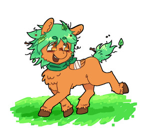 ambiguous_feral ambiguous_gender bandage brown_hooves feral fur grass green_scarf hair hooves leaf leaf_in_hair looking_back open_mouth orange_body orange_eyes orange_fur plant running scarf side_view simple_background solo tail teal_hair teal_sclera teal_tail teeth wing_wraps wings wraps young young_ambiguous young_feral candyoverdozee fluffy_pony mythology equid equine fluffy_pony_(species) mammal mythological_creature mythological_equine pegasus 2026 digital_media_(artwork) english_description shaded
