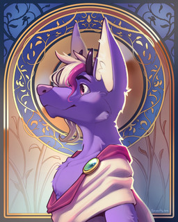 anthro black_horn cheek_tuft clothed clothing facial_tuft fur hair horn inner_ear_fluff male male_anthro mouth_closed pink_eyes pink_hair pink_nose purple_body purple_fur side_view solo topwear tuft white_clothing white_hair white_inner_ear_fluff white_topwear timmothy_arts mythology lahphus canid canine dragon hybrid mammal mythological_creature mythological_scalie scalie 4:5 bust_portrait hi_res portrait signature