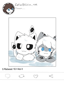 ambiguous_gender anthro blue_eyes blush brown_hair daww dialogue fur grey_body group hair male partially_submerged poolside simple_background stripes tentacles text user_avatar water wet white_background white_body white_fur white_hair chano changed_(video_game) twitter lin_(changed) squid_dog_(changed) tiger_shark_(changed) aquatic canid canine cephalopod coleoid decapodiform fish human hybrid mammal mollusk shark english_text