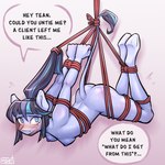 anthro bdsm blush bodily_fluids bondage bound breasts butt dialogue female hair nude nude_anthro nude_female ponytail restraints rope rope_bondage small_breasts solo speech_bubble sweat sweaty_butt text naet indigo_night equid equine horse mammal pony 1:1 absurd_res english_text hi_res