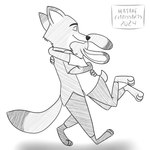 anthro canid canine disney duo female fox hatakeclarissarts hi_res hug inktober inktober_2024 judy_hopps jumping lagomorph leporid male male/female mammal nick_wilde rabbit zootopia