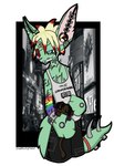 anthro anti-eyebrow_piercing bandage blue_eyes cheek_piercing ear_piercing eye_patch eyewear glamfur male piercing plushie rainbow scar solo sparklefur surface_piercing tail push_tyber kaiser unknown_species