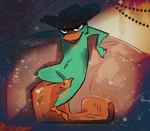 beak clothing feral fur hat headgear headwear looking_at_viewer solo teal_body teal_fur hyilpi disney phineas_and_ferb perry_the_platypus mammal monotreme platypus 2021 digital_media_(artwork) hi_res