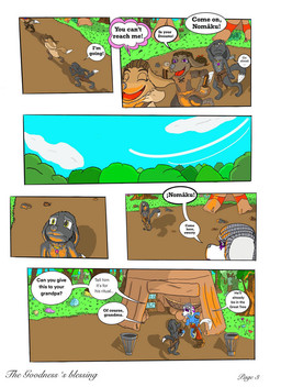 anthro black_body black_fur dialogue fantasy female fur male text tribal white_body white_fur yellow_eyes garrus368 nagashi_(garrus368) nahira_(garrus368) nesthus_(garrus368) wiffen_(specie) better_version_at_source comic english_text grandchild_(lore) grandmother_(lore) grandparent_(lore)