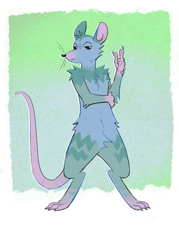 ambiguous_gender anthro blue_body blue_fur fur green_background green_body green_fur pink_nose rat_tail rodent_ears rodent_tail simple_background snout solo tail whiskers dogtober mammal murid murine rat rodent
