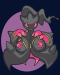 areola big_breasts breasts exposed_breasts female nipple_piercing nipples piercing pink_areola pink_body pink_eyes pink_nipples solo zipper zipper_down zipper_mouth leptail nintendo pokemon generation_6_pokemon humanoid mega_banette mega_evolution pokemon_(species)