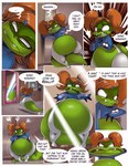 2023 absurd_res alien anthro belly ben_10 big_belly big_butt butt cartoon_network clothed clothing comic dialogue dizzy empty_eyes english_text female gourmand_(ben_10) gwen_10 gwen_tennyson hair hi_res mirror nauyaco omnitrix orange_hair overweight overweight_anthro overweight_female solo speech_bubble stretched_mouth stretchy tail text thick_thighs twintails_(hairstyle) upchuck_(ben_10) white_eyes