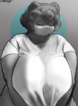 2024 absurd_res anthro bedroom_eyes big_breasts bodily_fluids bottomless breast_squish breasts clothed clothing digital_media_(artwork) drooling female generation_1_pokemon hair half-closed_eyes hi_res holding_breast huge_breasts looking_at_viewer mammal marzuyo mature_female narrowed_eyes nintendo overweight overweight_female pokemon pokemon_(species) saliva seductive shirt shirt_only simple_background slightly_chubby snorlax solo squish stare sweat sweatdrop text tired topwear topwear_only white_clothing white_shirt white_topwear wide_hips