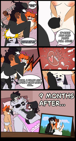 anthro balls balls_deep bed bedroom black_body black_fur bodily_fluids breast_play breast_squish breasts butt cheating_wife clitoris cuck cuckold cum cum_in_mouth cum_in_vagina cum_inside cum_on_face cumshot dialogue dominant dominant_male duo ejaculation embarrassed feet female female_penetrated foot_fetish from_front_position fur furniture genital_fluids genitals group hair heart_symbol hotwife infidelity infidelity_impregnation knot knotted_penis knotting looking_pleasured male male/female mating_press moan neonate nipples nonsexualized_young nude on_bed open_mouth orange_body orange_fur ovum ovum_penetration ovum_with_heart pawpads paws penetration penile penile_penetration penis penis_in_vagina pregnant pregnant_female ring sex size_difference sound_effects speech_bubble sperm_cell spread_legs spreading squish sweat tail text time_skip toes tongue tongue_out trio vaginal vaginal_penetration vulva white_body white_fur young mokagrps alexander_(btwalexhere) meeka_(mokagrps) randy_(mokagrapes) bovid bovine canid canine cattle mammal 2026 absurd_res comic digital_media_(artwork) english_text hi_res lol_comments