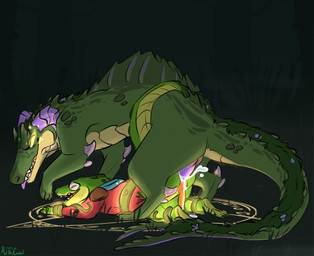 anal anal_penetration anthro anthro_on_feral anthro_penetrated ass_up bestiality bodily_fluids bottomless bottomless_anthro bottomless_male clothed clothing countershade_face countershade_tail countershade_torso countershading cum cum_in_ass cum_inside cum_on_ground cum_on_penis duo erection feral feral_penetrating feral_penetrating_anthro genital_fluids genitals glowing glowing_eyes green_body horn knot knotted_penis leaking_cum male male/male male_anthro male_feral male_penetrated male_penetrating male_penetrating_male open_mouth open_smile penetration penile penile_penetration penis penis_in_ass plant purple_penis sex smile standing tail teeth tongue tongue_out vine_bondage vines meldritchhorror magra_(rezisa) senra_(character) crocodile crocodilian monster reptile scalie 2017