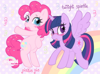 blush confetti duo eyewear female feral freckles glasses horn rainbow smile smiling_at_viewer wings ditsyemi friendship_is_magic hasbro my_little_pony mythology pinkie_pie_(mlp) twilight_sparkle_(mlp) earth_pony equid equine horse mammal mythological_creature mythological_equine pony winged_unicorn hi_res