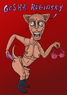 anthro bald boots bra breasts butt clothing cute_pose dildo facial_hair fingers footwear genitals holding_object intersex lips makeup navel nipples penis pubes sex_toy shoes solo standing tan_body teeth tongue underwear eyescutout animal_humanoid canid canid_humanoid canine canine_humanoid canis domestic_dog humanoid mammal mammal_humanoid colored meme