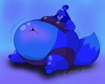 anthro bell_accessory belly belly_blush belly_expansion belly_inflation big_belly big_breasts black_eyes blue_body blue_ears blue_hair blue_hairband blue_tail blueberry_inflation blush body_blush bottomwear breasts clothing deep_navel expansion female groan hair huge_belly huge_breasts hyper hyper_belly inflation motion_lines navel onomatopoeia purple_bottomwear purple_clothing purple_shirt purple_shorts purple_topwear shirt shorts sitting slosh sloshing_belly solo sound_effects swelling tail tail_motion teeth_showing text thick_thighs tight_clothing topwear citrusbunny17 animal_crossing nintendo isabelle_(animal_crossing) canid canine canis domestic_dog mammal shih_tzu toy_dog 2024 absurd_res cel_shading colored digital_media_(artwork) hi_res shaded signature