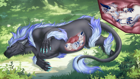 black_body bodily_fluids bulge feral feral_pred fur grass_field inside internal larger_feral larger_pred looking_pleasured lying on_ground on_side oral_vore organs size_difference sleeping stomach stomach_acid vore white_body x-ray_view mythology wolfie-feral canid canine canis dragon mammal mythological_creature mythological_scalie scalie wolf hi_res